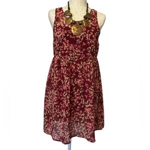 Sleeveless Floral Chiffon dress over slip dress w/ exposed gold tone back zipper